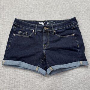 Mossimo Womens Mid-Rise Midi Denim Shorts Size 4 Blue Cuffed Hem Stretch Pockets